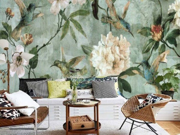 Papel pintado con pájaros y flores Papel pintado con pájaros y flores