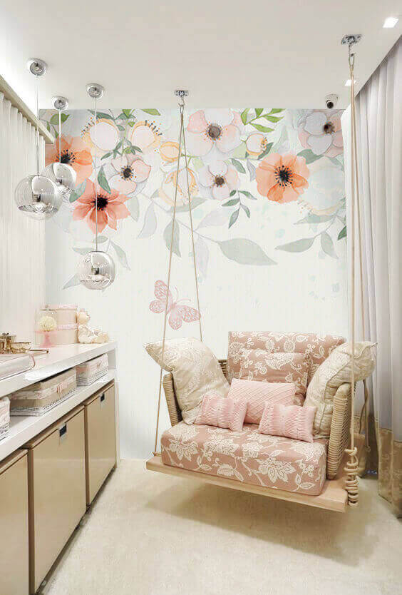 Fotomurales Fotomurales Fondo blanco con flores y mariposas (SKU: u31287)