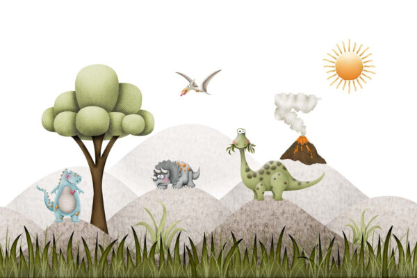 Dinosaurios de dibujos animados en un paisaje Dinosaurios de dibujos animados en un paisaje