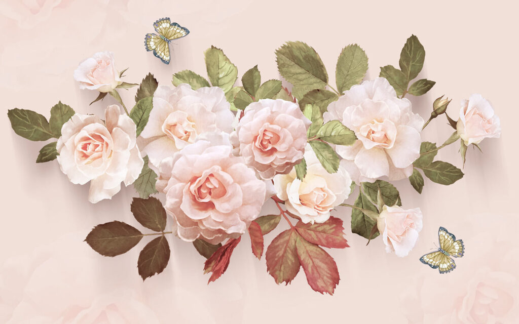 Delicadas rosas con suaves mariposas Delicadas rosas con suaves mariposas