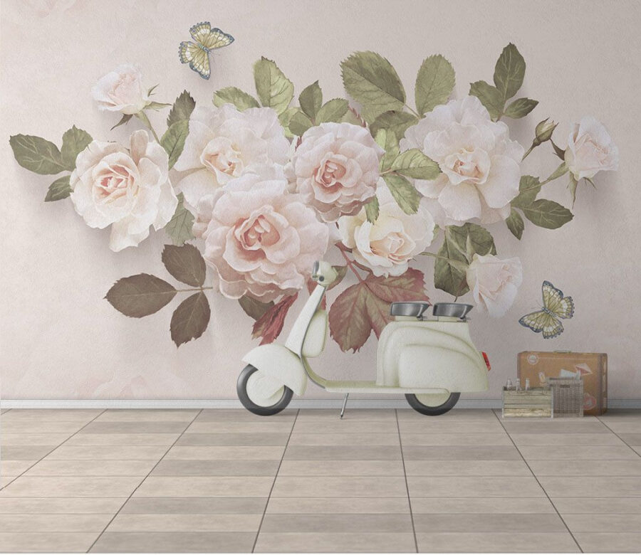Delicadas rosas con suaves mariposas