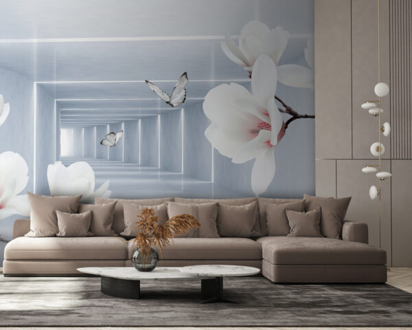 Flores blancas y mariposas en una habitación Flores blancas y mariposas en una habitación