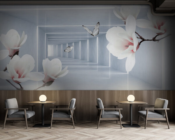 Flores blancas y mariposas en una habitación Flores blancas y mariposas en una habitación