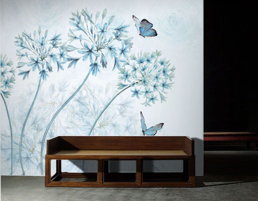 Pintura de flores y mariposas