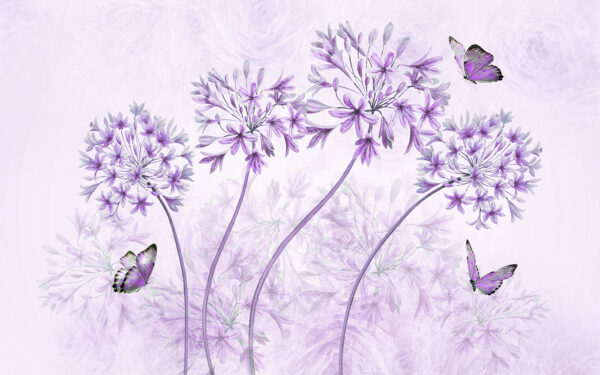 Flores moradas con mariposas Flores moradas con mariposas