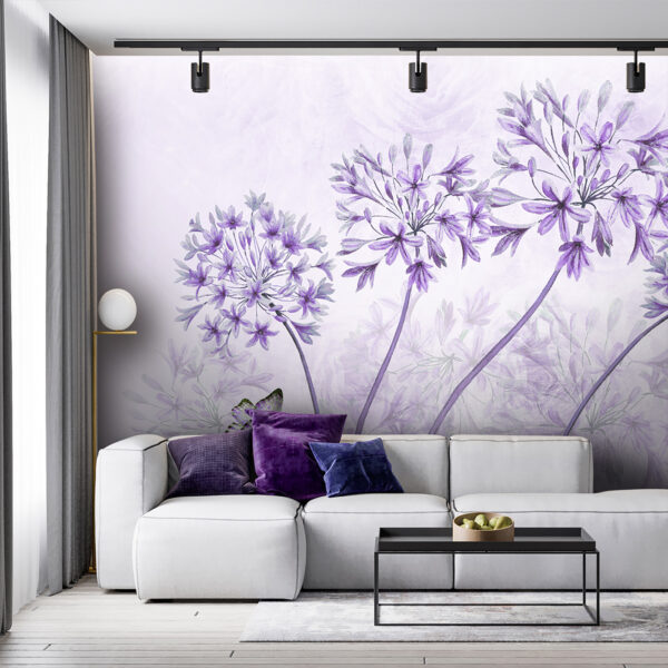 Flores moradas con mariposas Flores moradas con mariposas