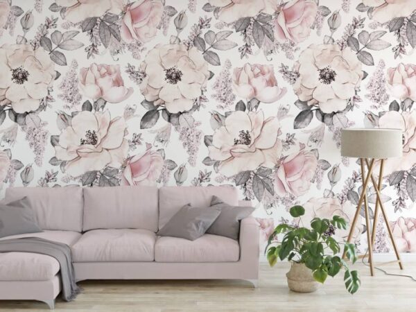 Fotomurales Fotomurales Patrón de flores y hojas (SKU: u35692)