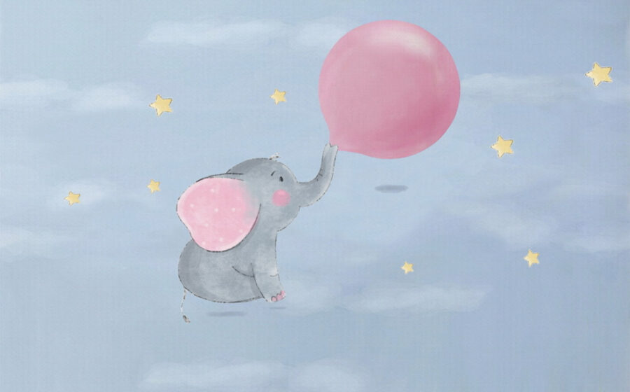 Dibujo animado de un elefante sujetando un globo