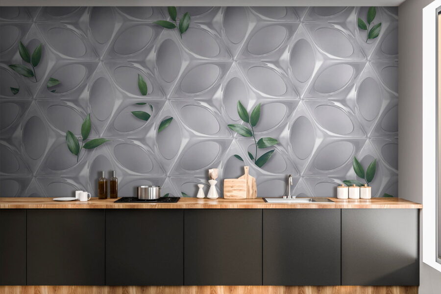 Pared blanca con hojas verdes