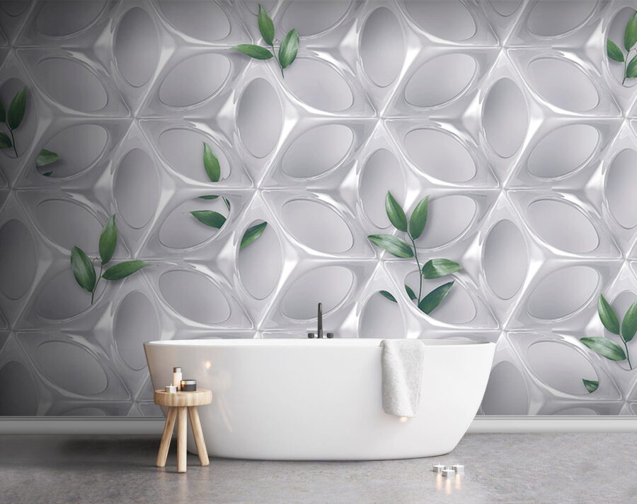 Pared blanca con hojas verdes