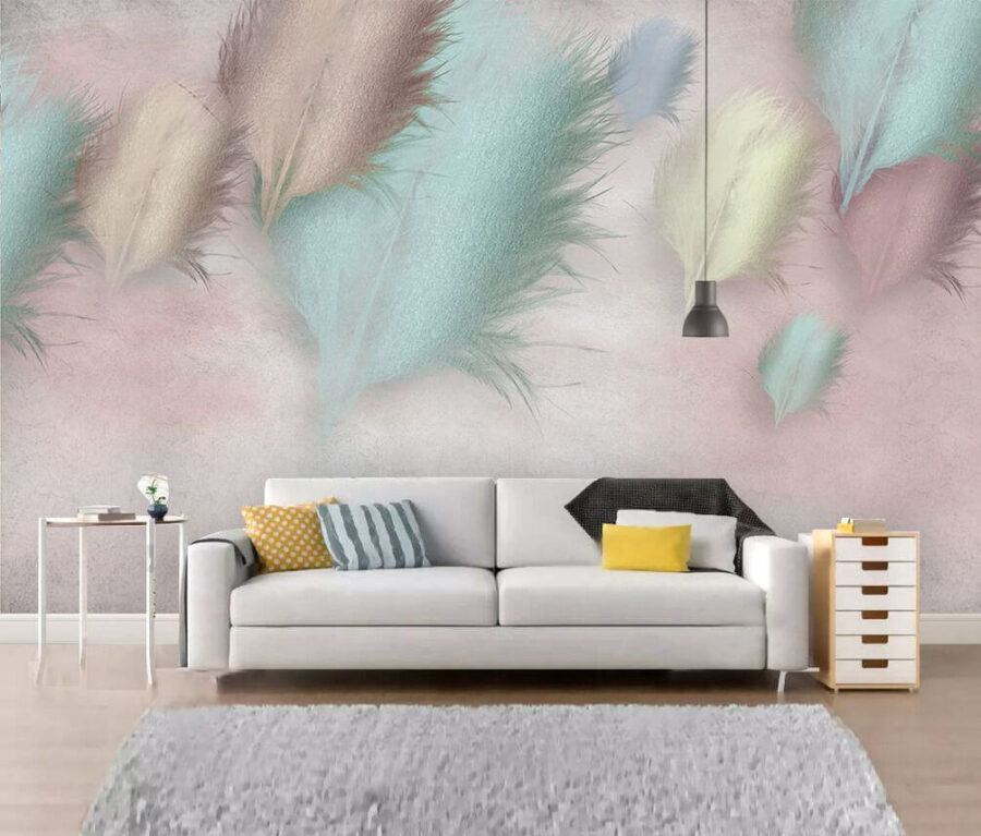 Grupo de plumas sobre fondo rosa