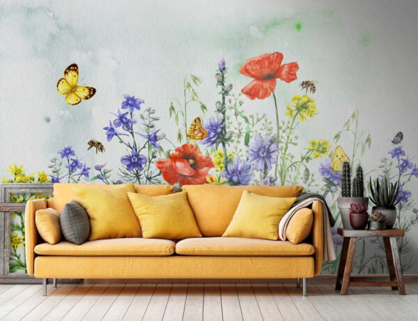 Pintura de flores y mariposas Pintura de flores y mariposas
