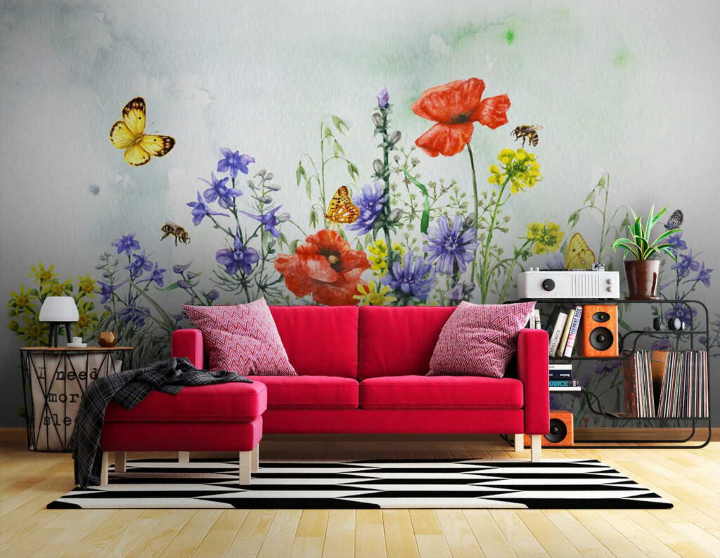 Painting of flowers and butterflies