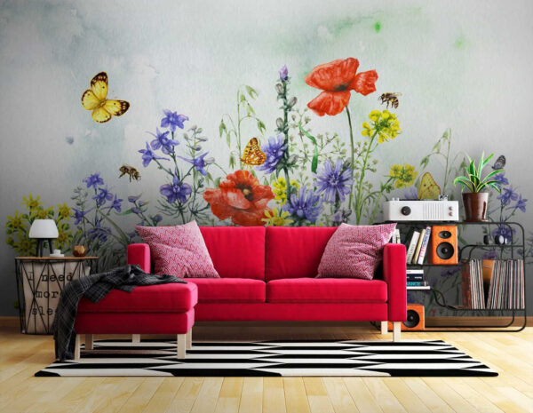 Pintura de flores y mariposas Pintura de flores y mariposas