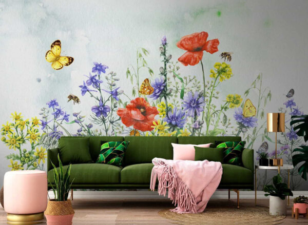 Pintura de flores y mariposas Pintura de flores y mariposas