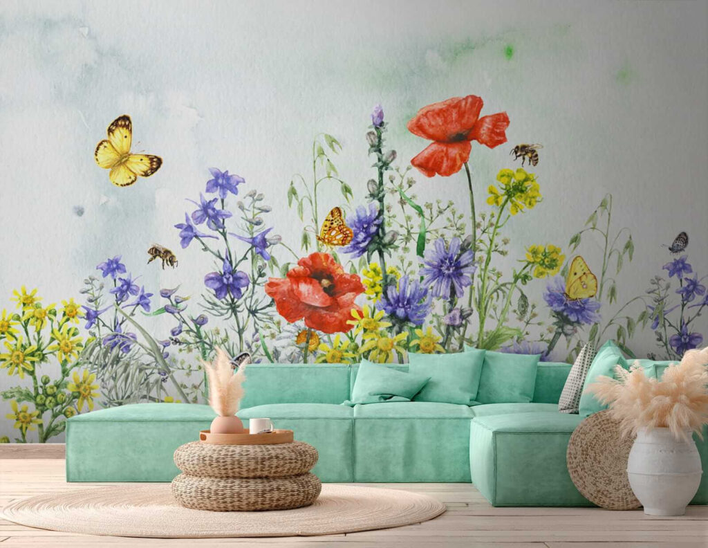 Painting of flowers and butterflies