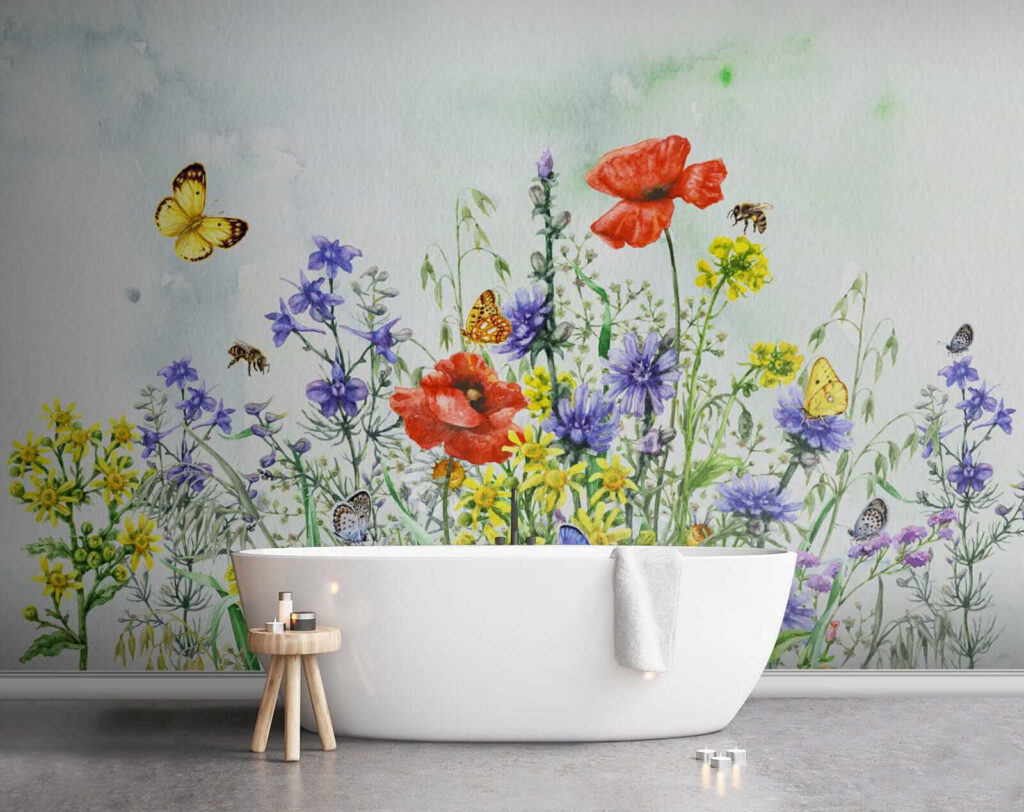 Painting of flowers and butterflies