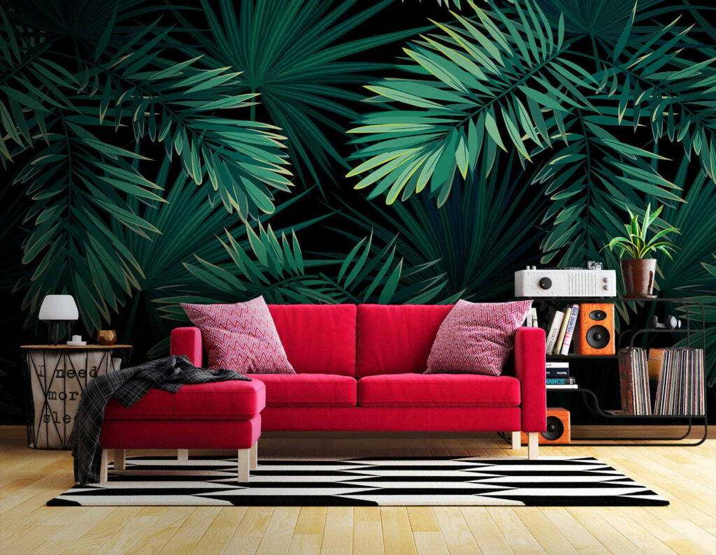 Tropical leaves on a dark background