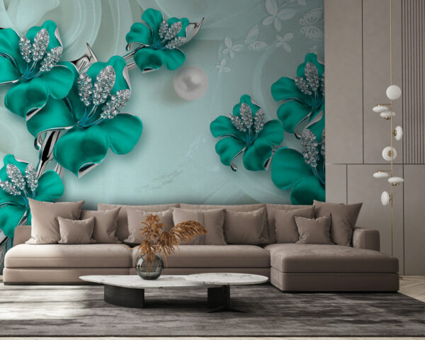 Elegante obra maestra de diseño floral turquesa Fotomurales Elegante obra maestra de diseño floral turquesa