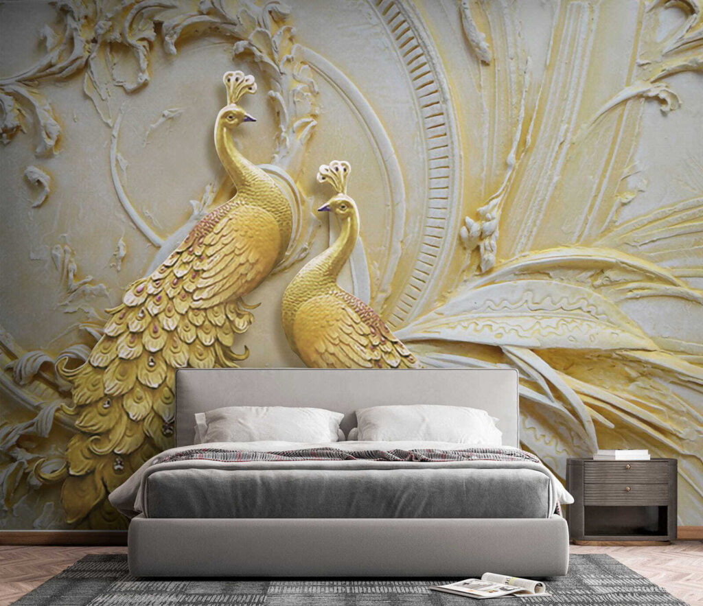 Elegant Peacocks in Ornate Relief