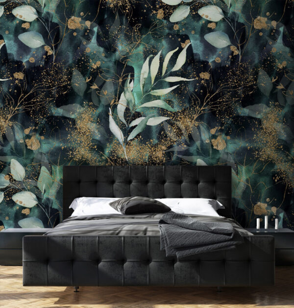 Fotomurales Fotomurales Elegantes hojas en brillantes tonos de medianoche (SKU: u45101)