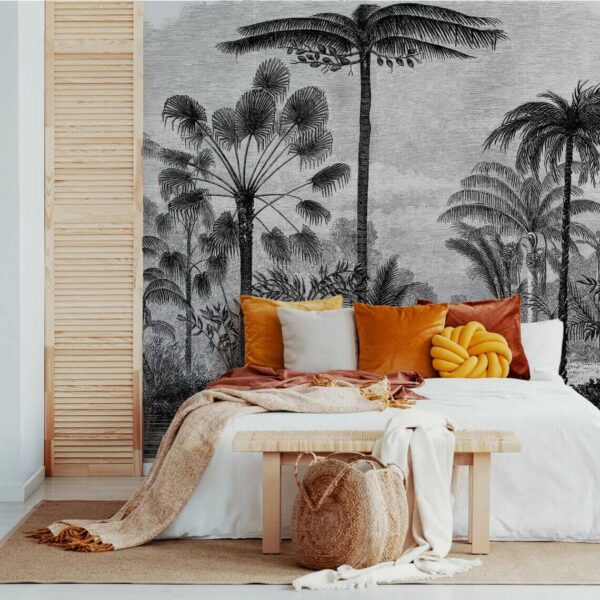 Dibujo en blanco y negro de palmeras Dibujo en blanco y negro de palmeras