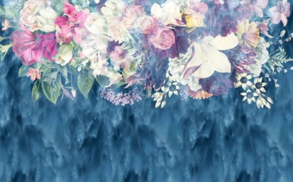 Grupo de flores sobre fondo azul Grupo de flores sobre fondo azul