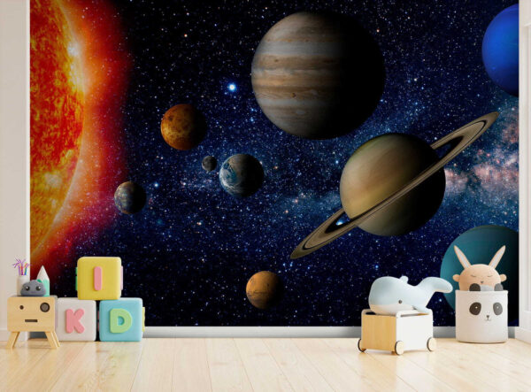 Planetas en el espacio con estrellas y una estrella brillante Planetas en el espacio con estrellas y una estrella brillante