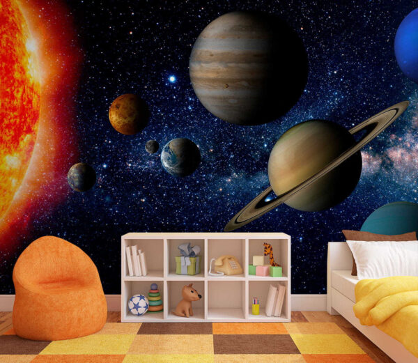 Planetas en el espacio con estrellas y una estrella brillante Planetas en el espacio con estrellas y una estrella brillante