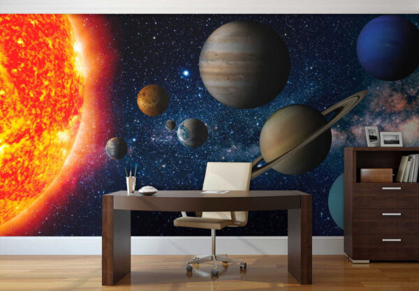 Planetas en el espacio con estrellas y una estrella brillante Planetas en el espacio con estrellas y una estrella brillante