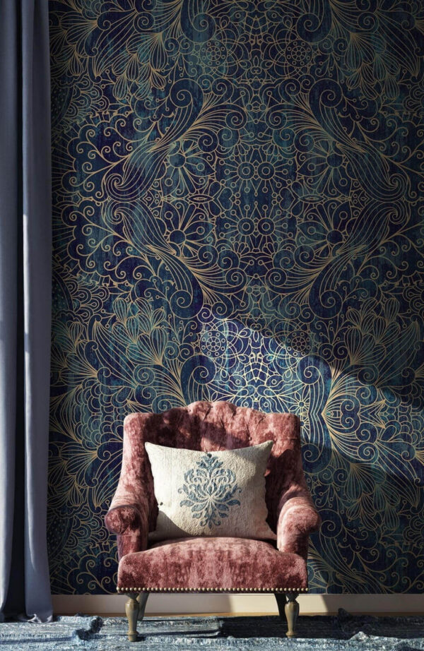 Intrincado diseño floral simétrico azul Intrincado diseño floral simétrico azul