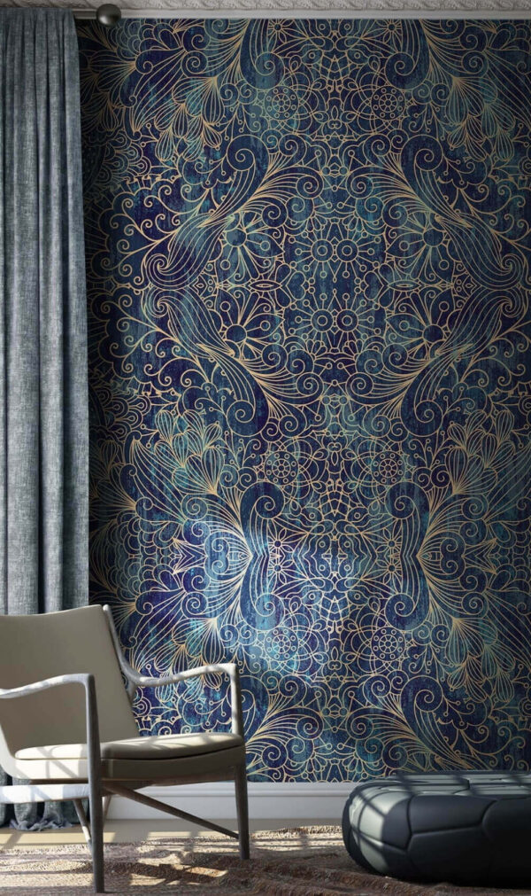 Intrincado diseño floral simétrico azul Intrincado diseño floral simétrico azul