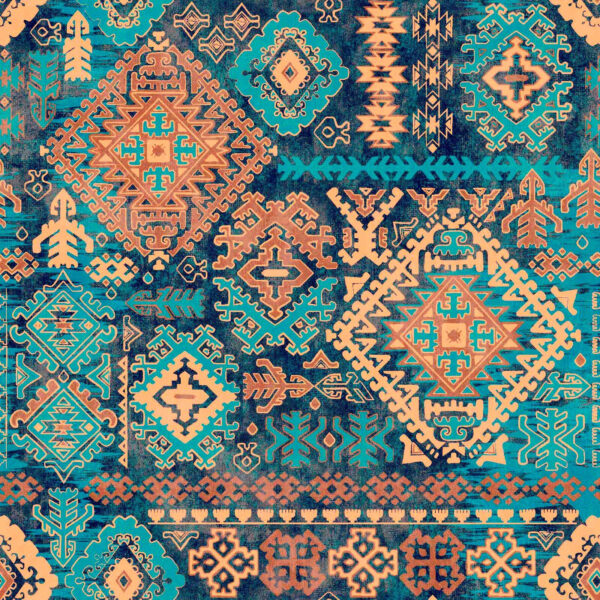 Tela estampada azul y naranja Tela estampada azul y naranja