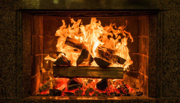Fire in a fireplace