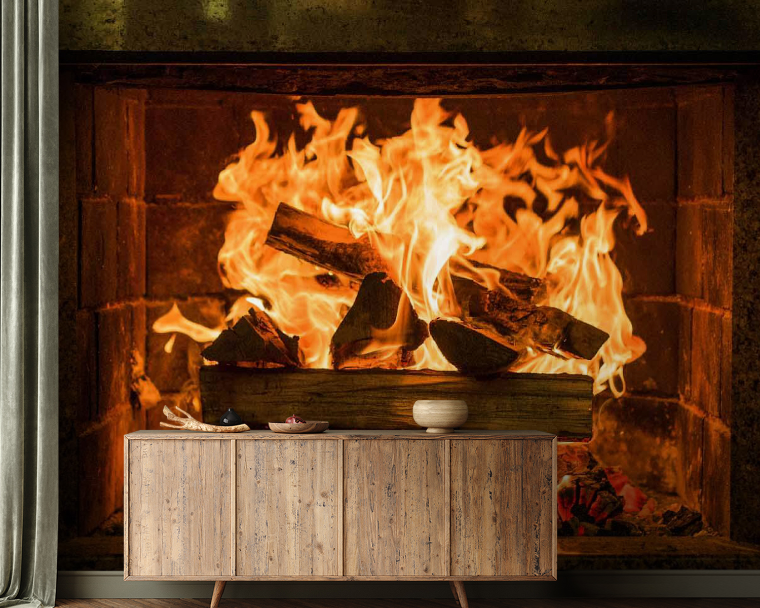 Fire in a fireplace