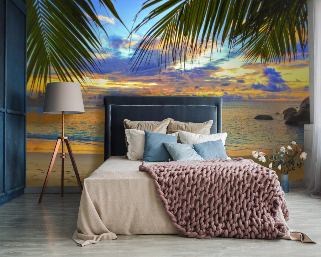 Beach with palm trees and water