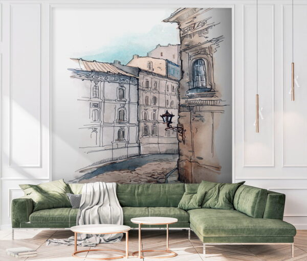 Dibujo de una calle con edificios Dibujo de una calle con edificios