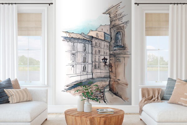 Dibujo de una calle con edificios Dibujo de una calle con edificios