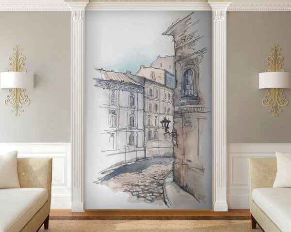 Dibujo de una calle con edificios Dibujo de una calle con edificios
