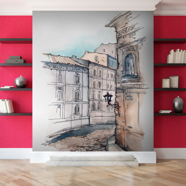 Dibujo de una calle con edificios Dibujo de una calle con edificios