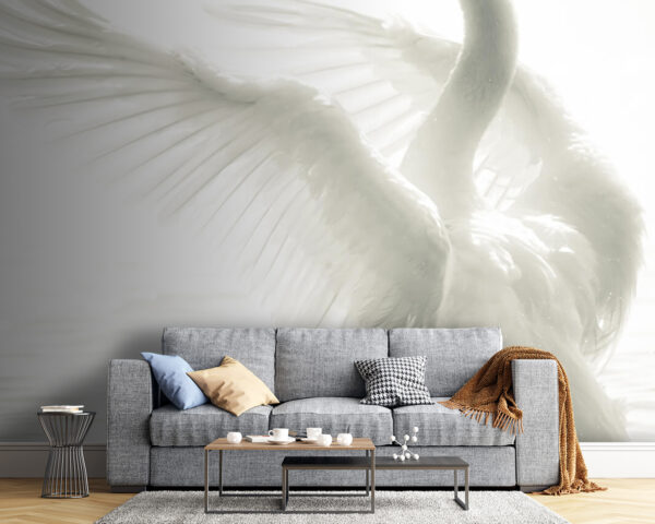 Fotomurales Fotomurales Cisne blanco con las alas desplegadas en el agua (SKU: u56919)