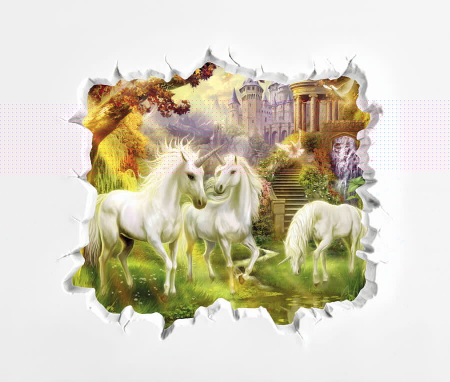 Muro con un castillo y unicornios