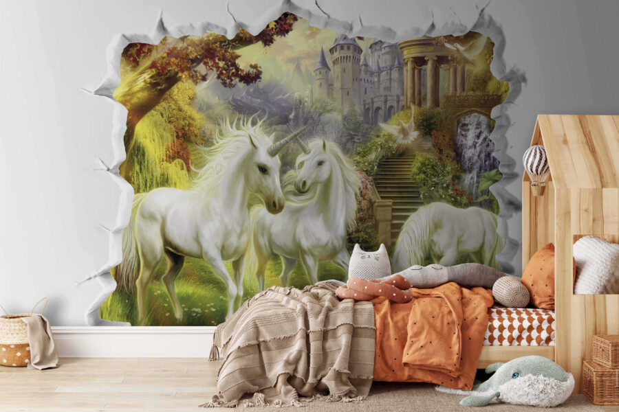 Muro con un castillo y unicornios