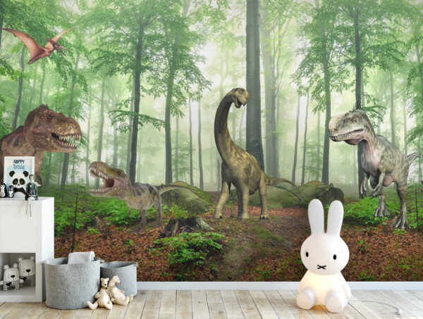 Grupo de dinosaurios en un bosque Grupo de dinosaurios en un bosque