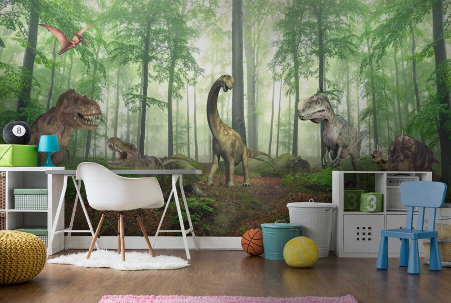 Fotomurales Grupo de dinosaurios en un bosque