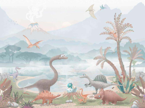 u60040v2p 600x450 - Grupo de dinosaurios cerca de un lago - tegory
