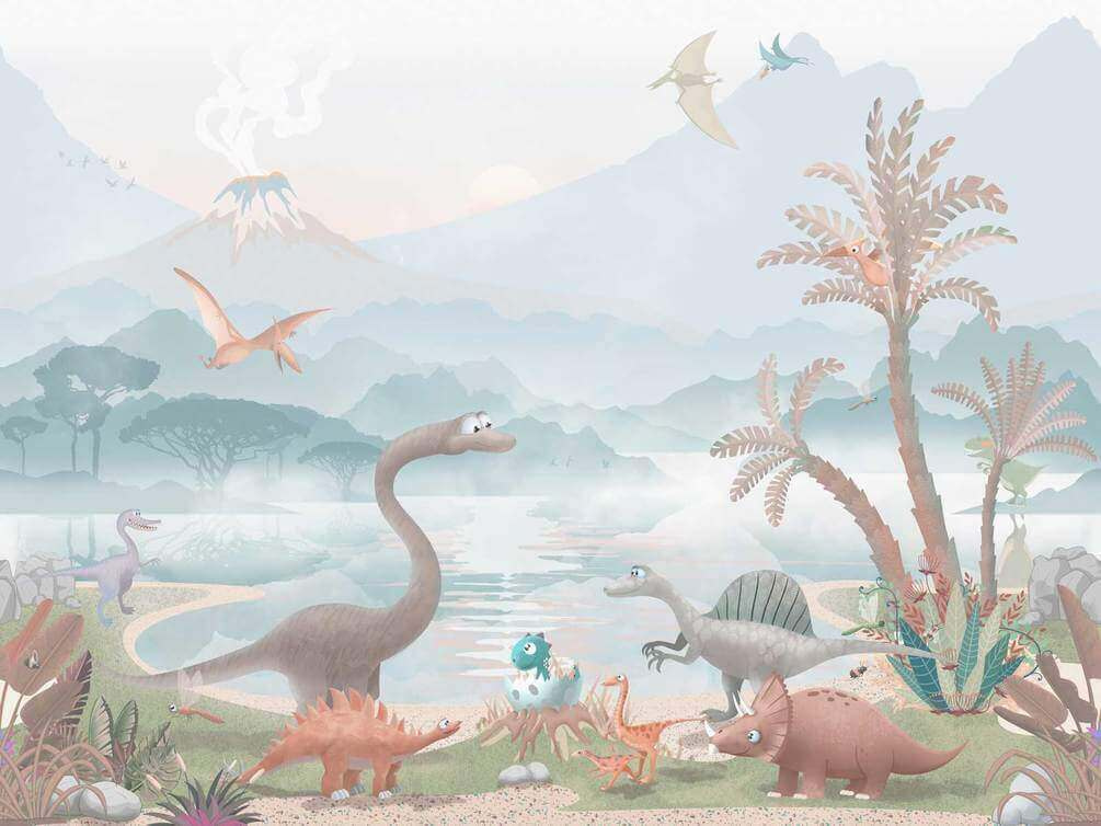 u60040v2p - Grupo de dinosaurios cerca de un lago - tegory