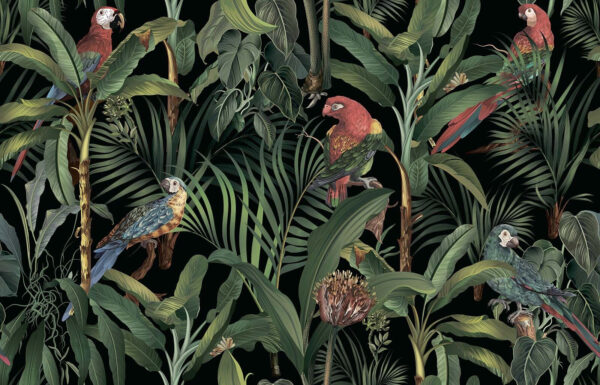 Papel pintado con pájaros y plantas Papel pintado con pájaros y plantas