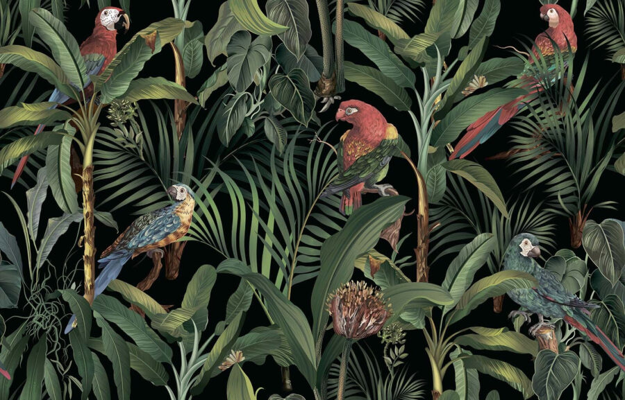 Papel pintado con pájaros y plantas Papel pintado con pájaros y plantas