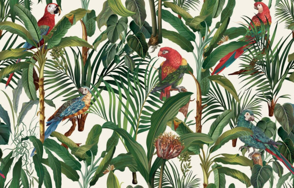 Papel pintado con pájaros y plantas Papel pintado con pájaros y plantas